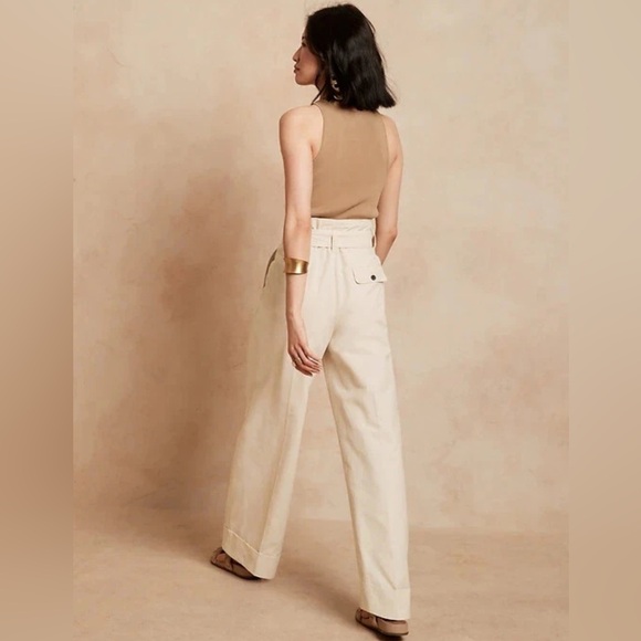 BANANA REPUBLIC cotton and nylon cream high rise wide leg pants rolled cuff sz 6 - Picture 2 of 10